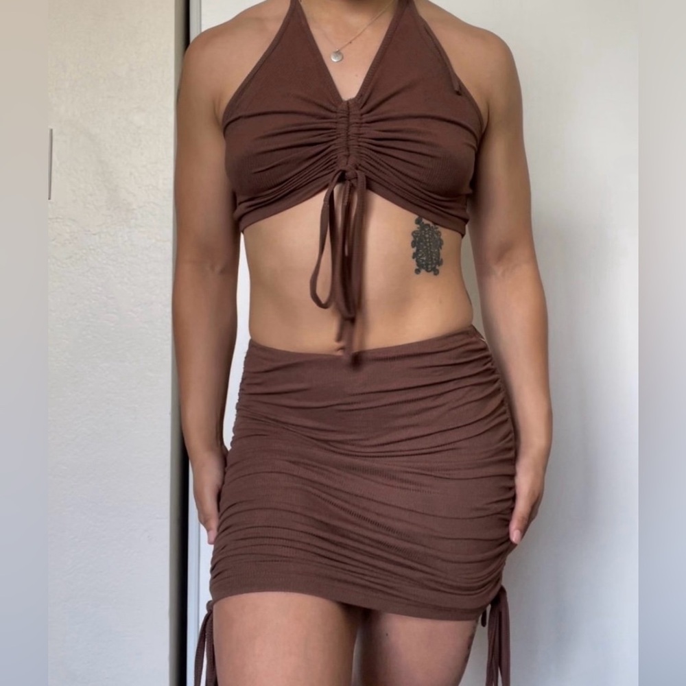 SHEIN Brown Ruched Matching Set